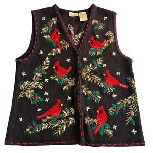 VTG 90s Bobby Brooks Ugly Christmas Holiday Vest Cardinals Mistletoe Beaded 8-10